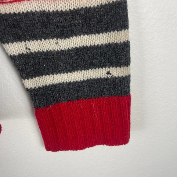 Vintage Obermeyer Wool Red Grey Striped 1/4 Zip Sweater Hoodie Apres Ski W Small - Picture 6 of 13